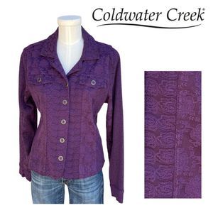 Coldwater Creek Purple Paisley Floral Textured Fitted Jean Jacket